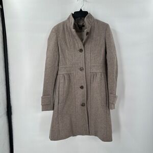 J. Crew Wool‎ Blend Coat Womens 2 Taupe Jacket Midi Overcoat Classic Preppy